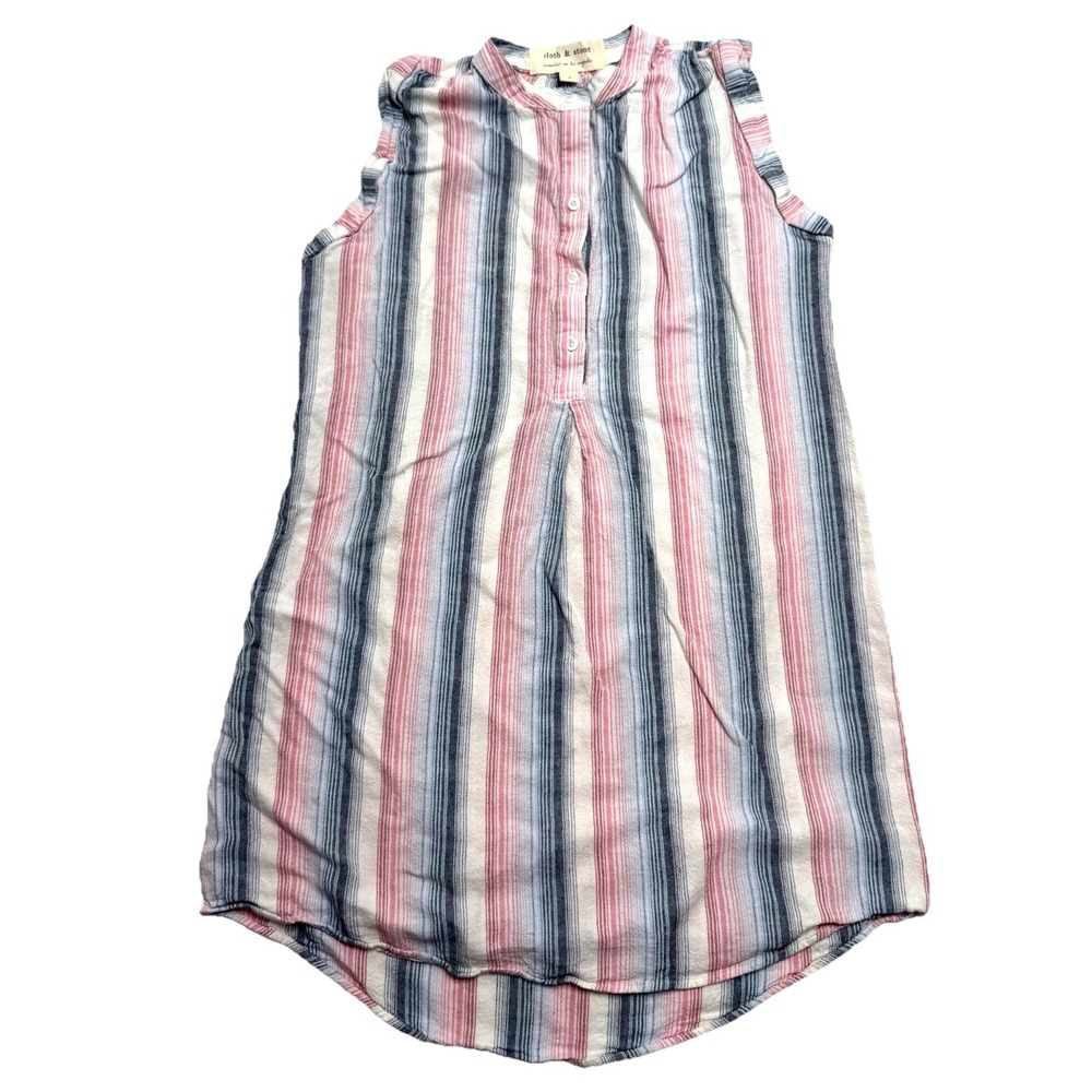 Cloth & Stone‎ Striped Shirt Dress Button Top Sleeveless Linen Rayon Blend Small